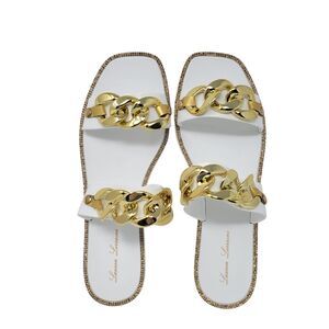 Lauren Lorraine Chan White Gold Jeweled Slide Sandals Size 9.5 NEW in Box